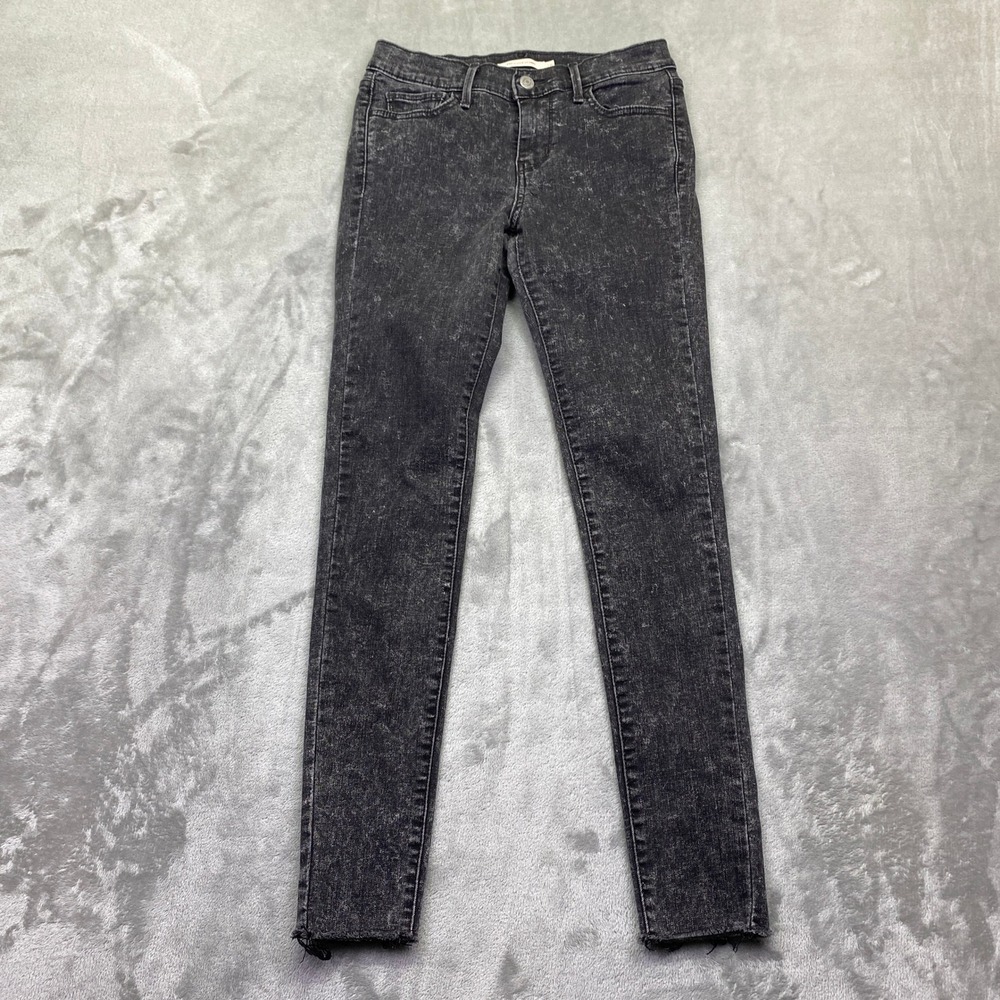 Levis 710 Super Skinny Jeans Womens 28 Black Acid Wash Raw Hem Grunge Retro